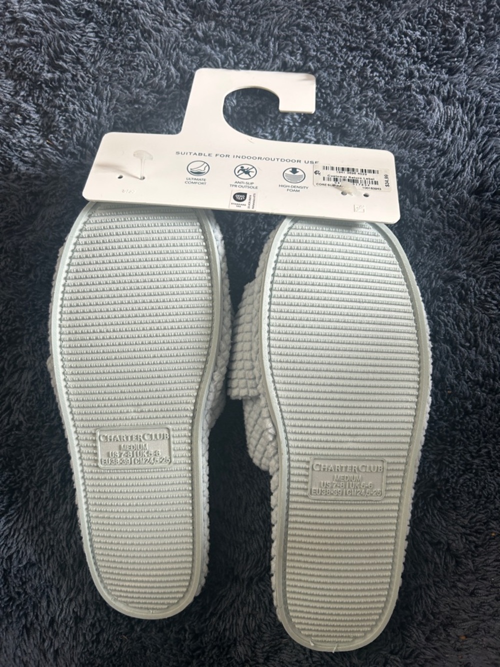 Charter Club Light Blue Waffle-Knit Bow Memory Foam Slide Slippers Size 7-8 NWT - Picture 2 of 3